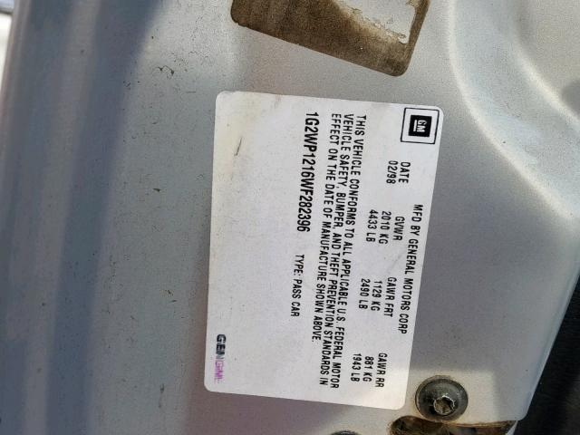 1G2WP1216WF282396 - 1998 PONTIAC GRAND PRIX SILVER photo 10