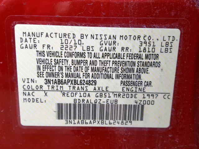 3N1AB6APXBL624829 - 2011 NISSAN SENTRA 2.0 RED photo 10