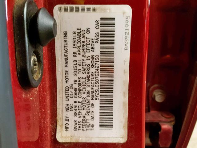 5Y2SL65876Z427150 - 2006 PONTIAC VIBE RED photo 10