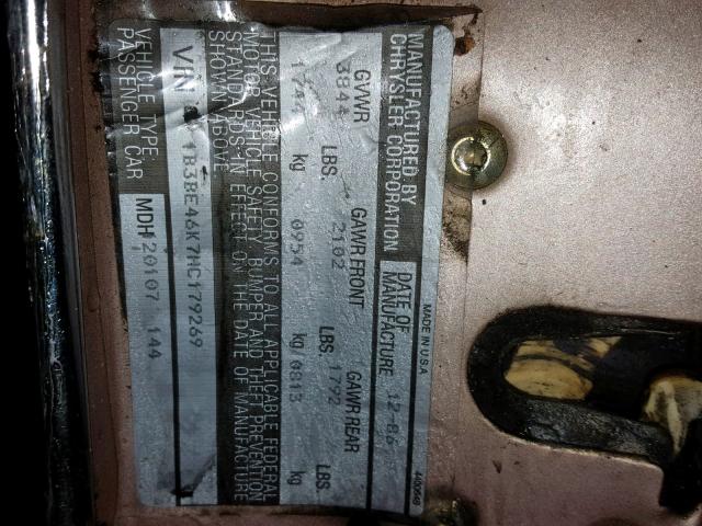 1B3BE46K7HC179269 - 1987 DODGE 600 SE TAN photo 10