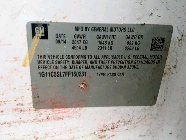 1G11C5SL7FF160231 - 2015 CHEVROLET MALIBU 1LT WHITE photo 10