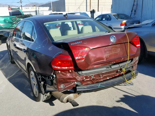 1VWBP7A33DC003160 - 2013 VOLKSWAGEN PASSAT SE MAROON photo 3