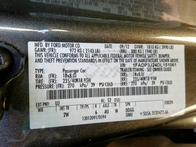 1FADP3J24DL151061 - 2013 FORD FOCUS TITA GRAY photo 10