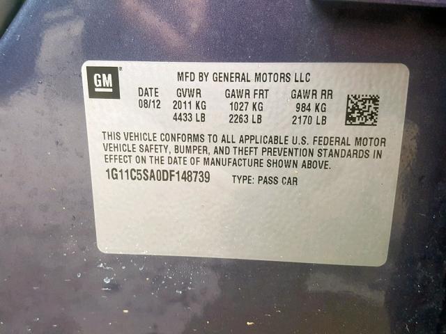 1G11C5SA0DF148739 - 2013 CHEVROLET MALIBU 1LT BLUE photo 10