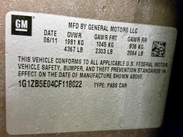 1G1ZB5E04CF118022 - 2012 CHEVROLET MALIBU LS BROWN photo 10