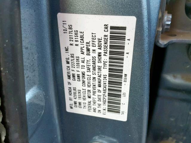 1HGCP2F48CA041345 - 2012 HONDA ACCORD LXP BLUE photo 10