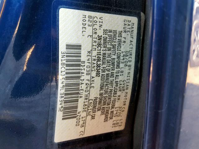 3N1BC11E49L383492 - 2009 NISSAN VERSA S BLUE photo 10