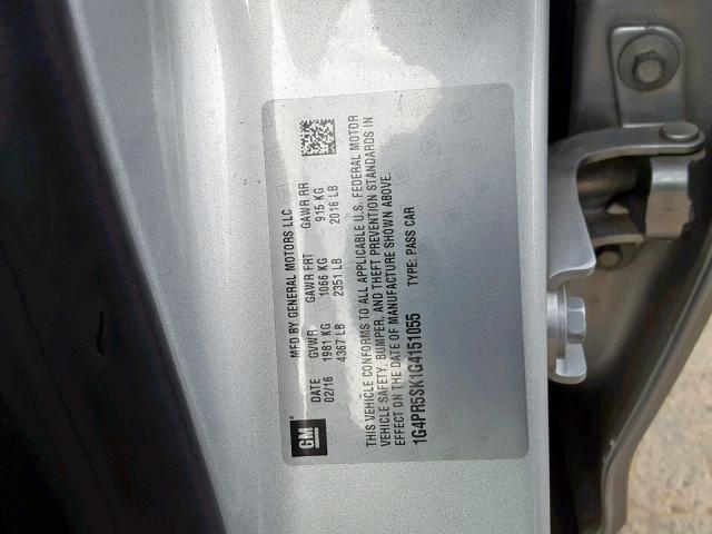 1G4PR5SK1G4151055 - 2016 BUICK VERANO CON SILVER photo 10