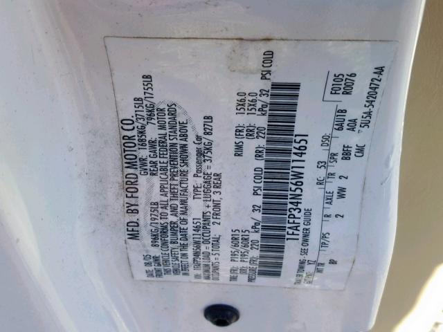 1FAFP34N56W114651 - 2006 FORD FOCUS ZX4 BLACK photo 10