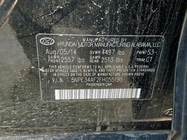 5NPE34AF2FH055195 - 2015 HYUNDAI SONATA SPO BLACK photo 10