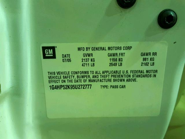 1G4HP52K95U272777 - 2005 BUICK LESABRE CU WHITE photo 10