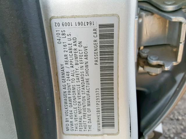 WVWRH63B91P293373 - 2001 VOLKSWAGEN PASSAT GLX 灰色 照片 10