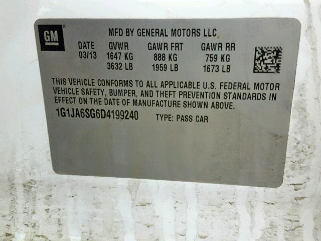 1G1JA6SG6D4199240 - 2013 CHEVROLET SONIC LS 白色 照片 10