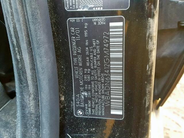 WBADN63412GM74972 - 2002 BMW 540 I AUTO BLACK photo 10