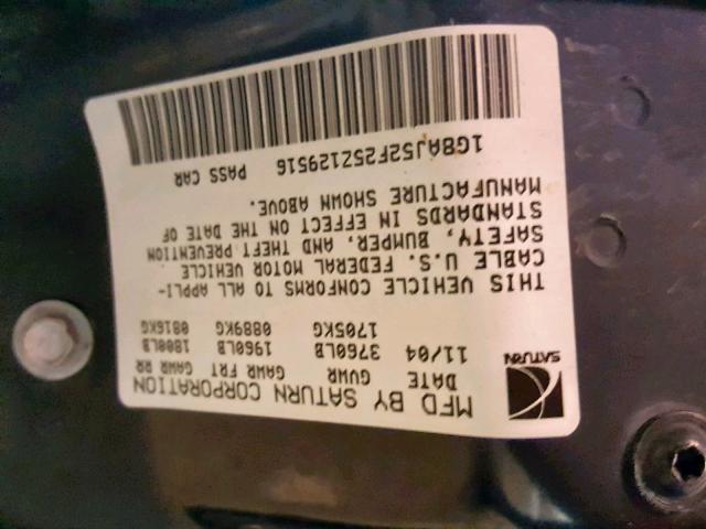 1G8AJ52F25Z129516 - 2005 SATURN ION LEVEL BLUE photo 10