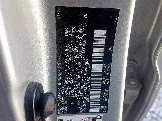 JTEDP21A250066021 - 2005 TOYOTA HIGHLANDER SILVER photo 10