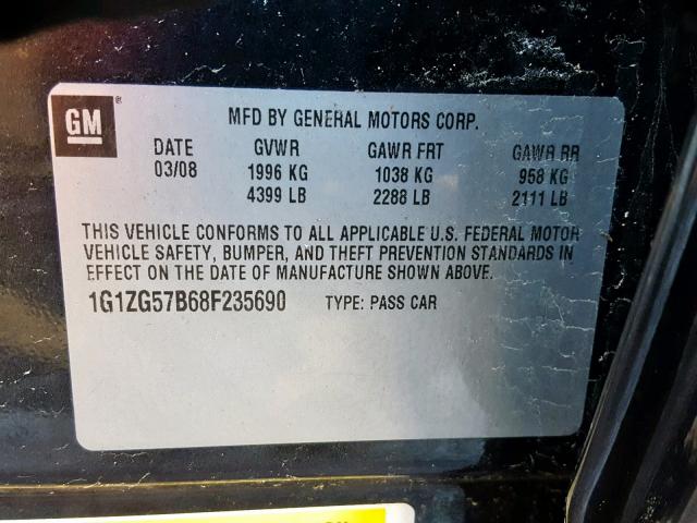 1G1ZG57B68F235690 - 2008 CHEVROLET MALIBU LS BLACK photo 10