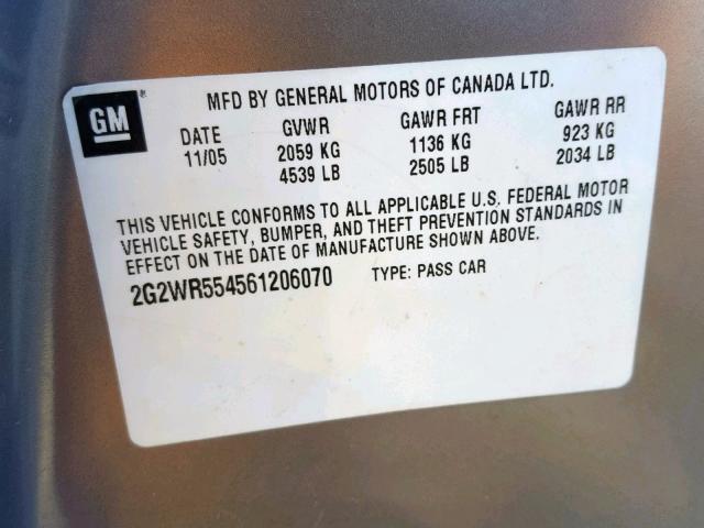 2G2WR554561206070 - 2006 PONTIAC GRAND PRIX BEIGE photo 10