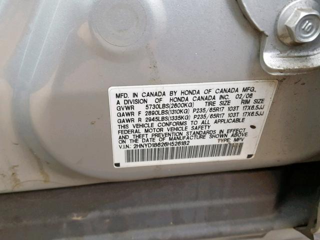 2HNYD18626H526182 - 2006 ACURA MDX TOURIN GRAY photo 10