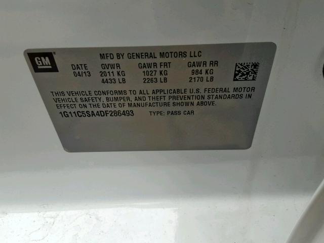 1G11C5SA4DF286493 - 2013 CHEVROLET MALIBU 1LT WHITE photo 10