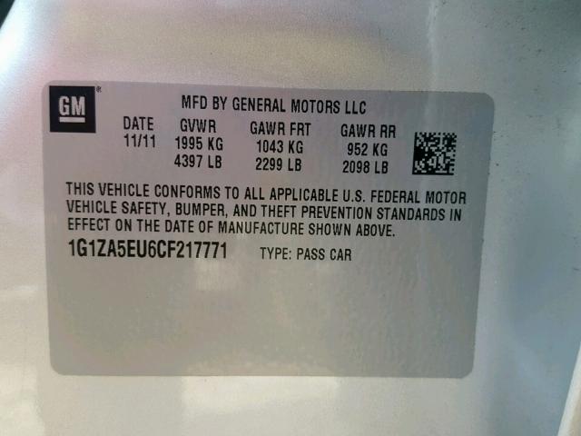 1G1ZA5EU6CF217771 - 2012 CHEVROLET MALIBU LS 银色 照片 10