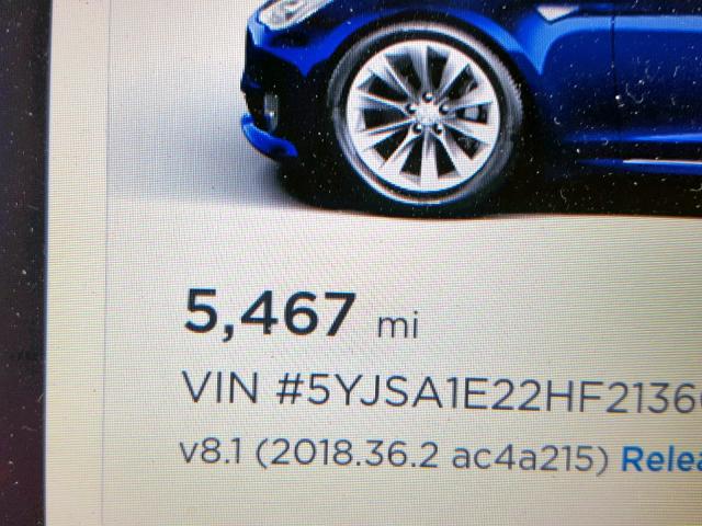 5YJSA1E22HF213602 - 2017 TESLA MODEL S BLUE photo 8