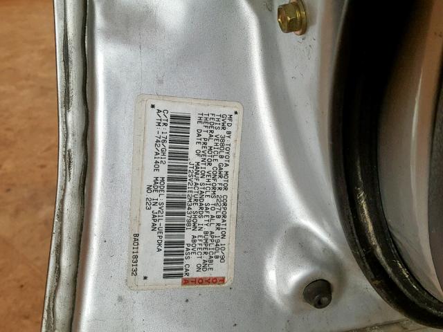 JT2SV21E2M3437981 - 1991 TOYOTA CAMRY DLX 灰色 照片 10