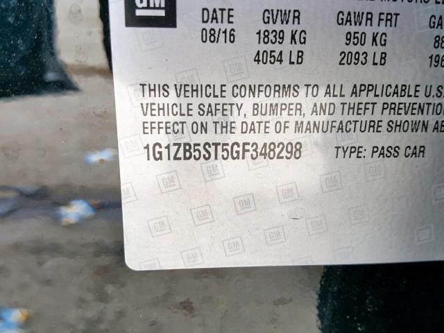 1G1ZB5ST5GF348298 - 2016 CHEVROLET MALIBU LS 黑色 照片 10