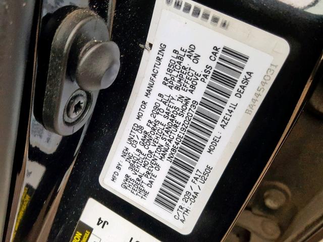 1NXBE40E19Z020739 - 2009 TOYOTA COROLLA XR BLACK photo 10