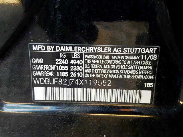 WDBUF82J74X119552 - 2004 MERCEDES-BENZ E 320 4MAT BLACK photo 10