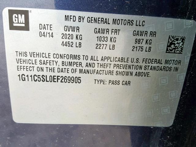 1G11C5SL0EF269905 - 2014 CHEVROLET MALIBU 1LT 蓝色 照片 10