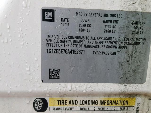 1G1ZE5E76A4152671 - 2010 CHEVROLET MALIBU LTZ თეთრი ფოტო 10