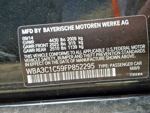 WBA3C1C59FP852295 - 2015 BMW 328 I SULE BLACK photo 10