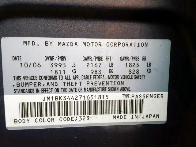 JM1BK344271651815 - 2007 MAZDA 3 HATCHBAC BLUE photo 10