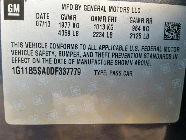 1G11B5SA0DF337779 - 2013 CHEVROLET MALIBU LS GRAY photo 10
