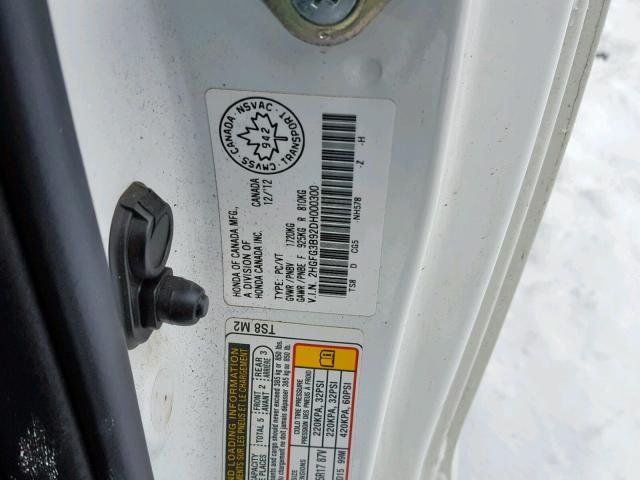 2HGFG3B92DH000300 - 2013 HONDA CIVIC EXL WHITE photo 10