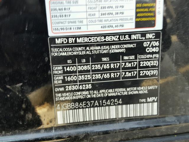 4JGBB86E37A154254 - 2007 MERCEDES-BENZ ML 350 BLACK photo 10