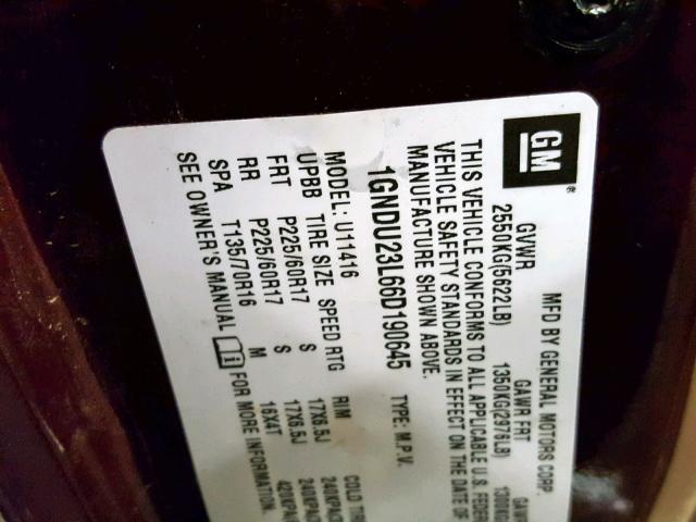 1GNDU23L66D190645 - 2006 CHEVROLET UPLANDER L Tünd qırmızı foto 10