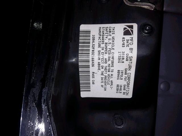 1G8AL52F03Z166426 - 2003 SATURN ION LEVEL BLACK photo 10
