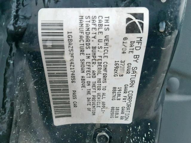 1G8AZ52FX4Z174856 - 2004 SATURN ION LEVEL GRAY photo 10