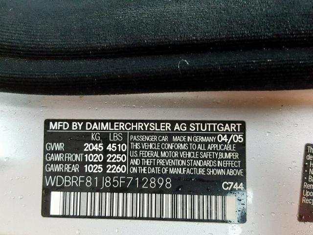 WDBRF81J85F712898 - 2005 MERCEDES-BENZ C 240 4MAT SILVER photo 10