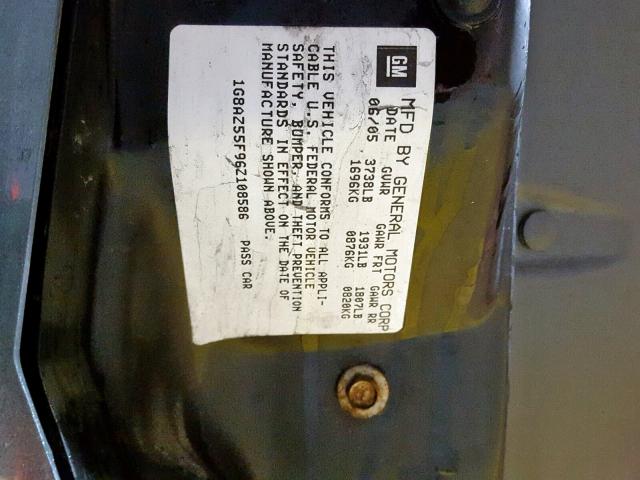 1G8AZ55F96Z108586 - 2006 SATURN ION LEVEL GRAY photo 10