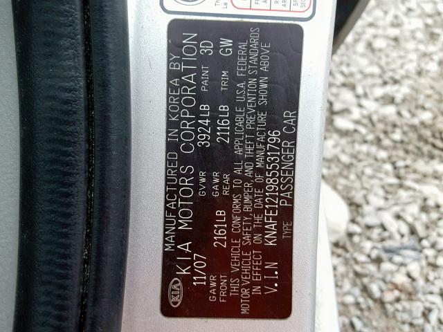 KNAFE121985531796 - 2008 KIA SPECTRA EX SILVER photo 10