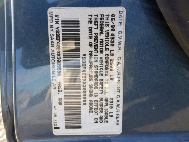 YS3EF48EXX3089556 - 1999 SAAB 9-5 SE GRAY photo 10