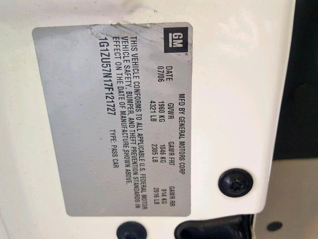 1G1ZU57N17F121727 - 2007 CHEVROLET MALIBU LTZ თეთრი ფოტო 10