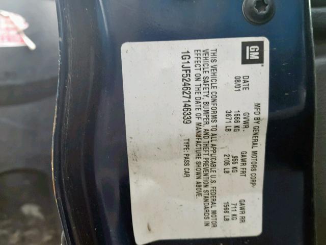 1G1JF524627146339 - 2002 CHEVROLET CAVALIER L BLUE photo 10