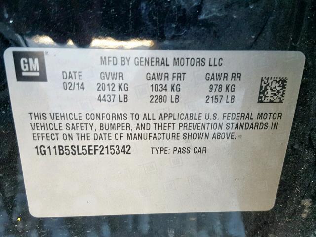 1G11B5SL5EF215342 - 2014 CHEVROLET MALIBU LS BLACK photo 10