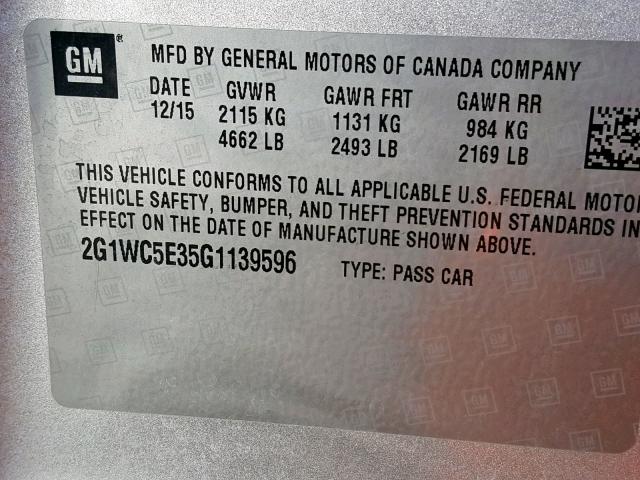 2G1WC5E35G1139596 - 2016 CHEVROLET IMPALA LIM SILVER photo 10