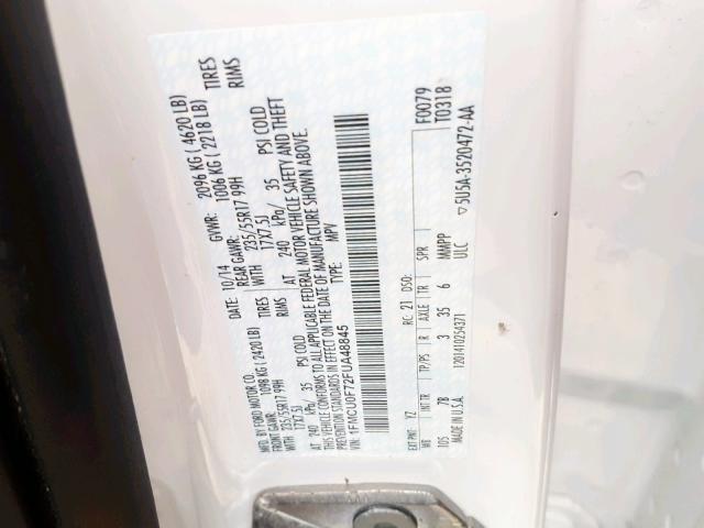 1FMCU0F72FUA48845 - 2015 FORD ESCAPE S WHITE photo 10