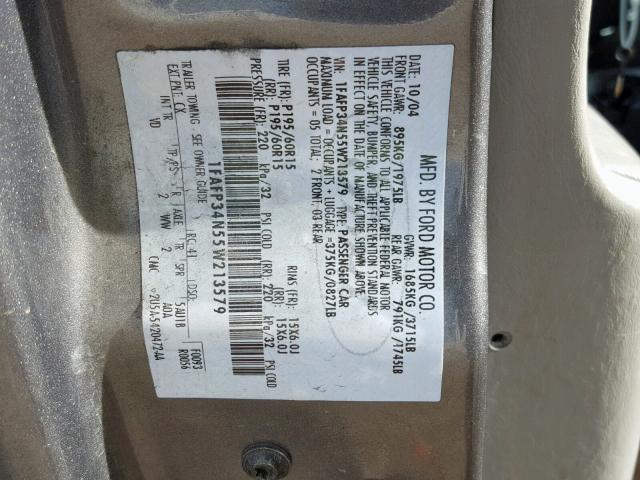 1FAFP34N55W213579 - 2005 FORD FOCUS ZX4 GRAY photo 10